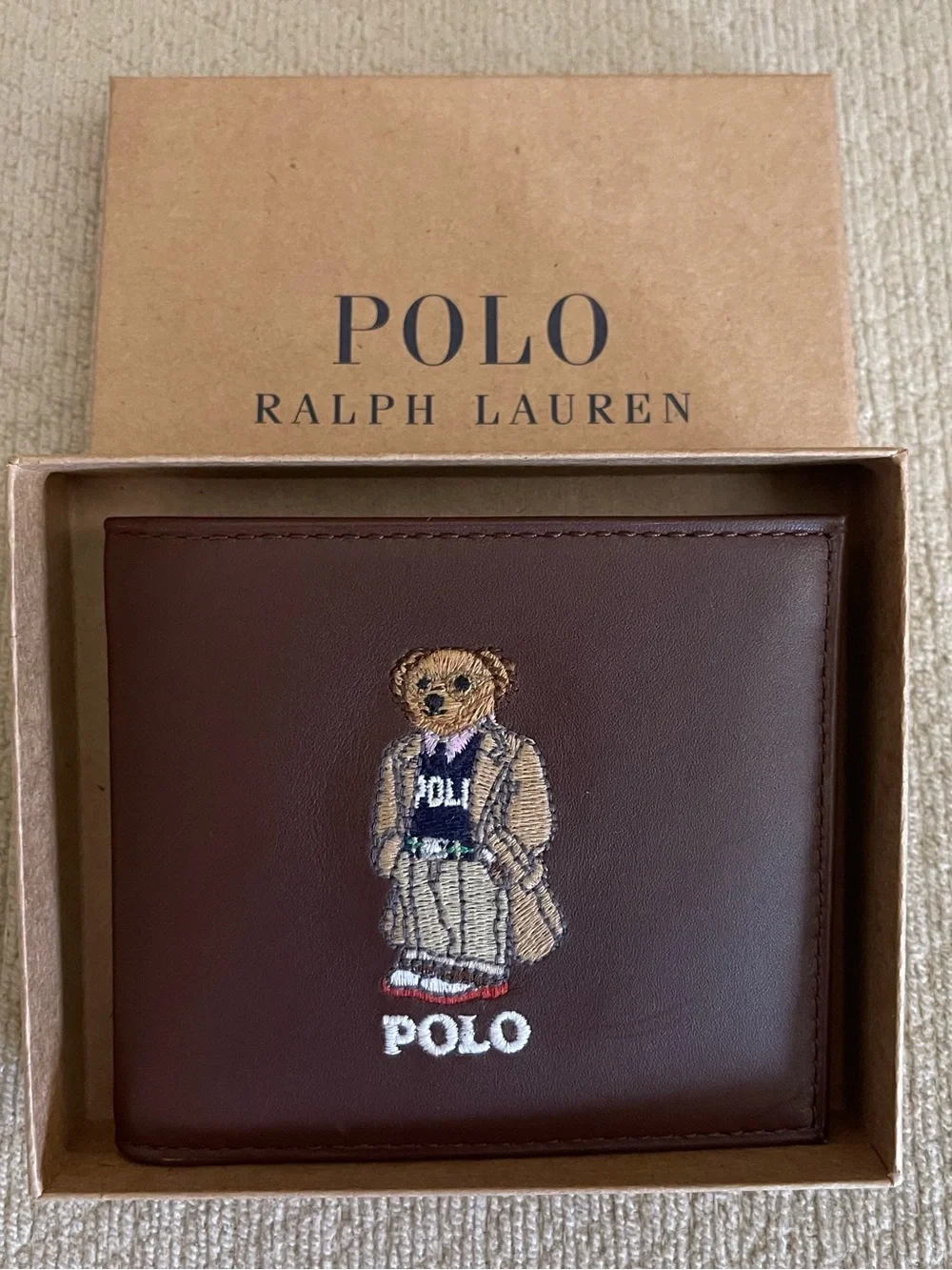 Polo Ralph Lauren Brown Leather Preppy Bear Bifold Wallet